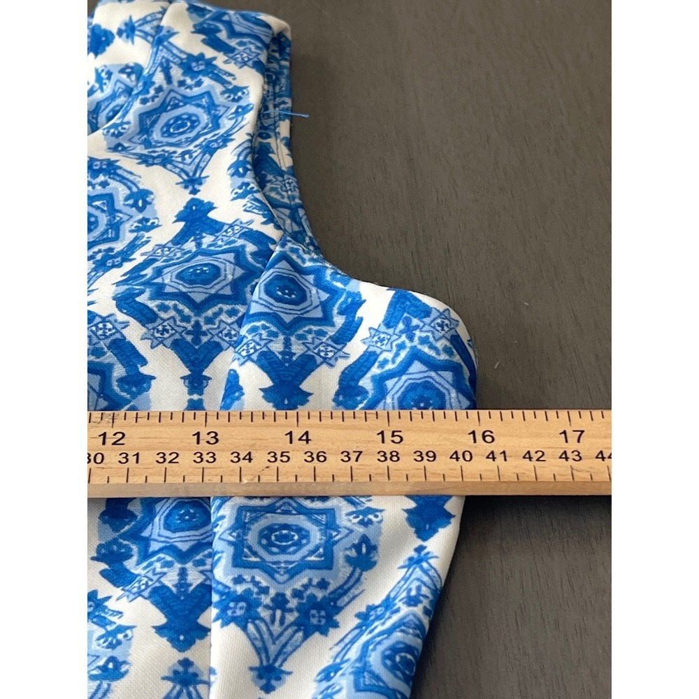 Danny and Nicole Fun Blue Green Geometric Print Fit Flare Keyhole Dress Womens 8 - Picture 6 of 7